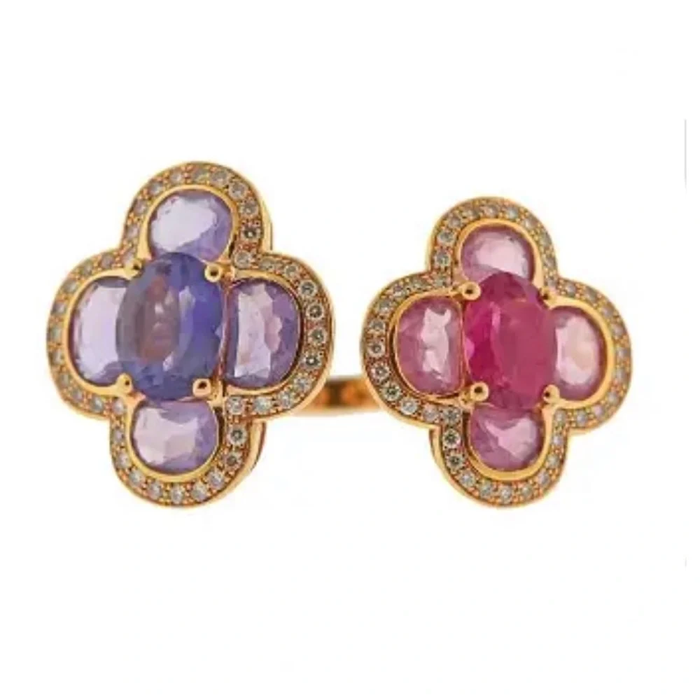 Isabelle Langlois 18kt Gold, Pink Tourmaline, Amethyst & Diamond Ring - Picture 1 of 8
